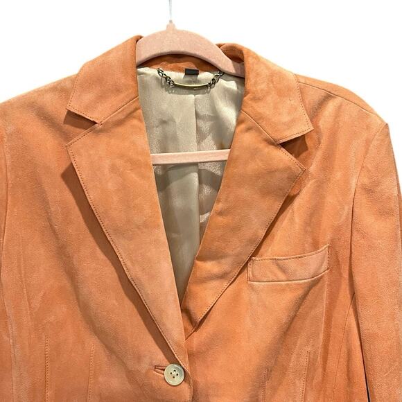 Vintage Y2K Anne Taylor Peach Orange Genuine Suede Fitted Jacket Large - Picture 6 of 12